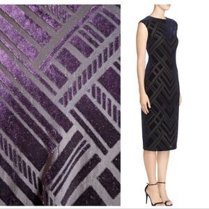 Vince Camuto Burnout Velvet Art Deco Deep Purple Sheath Midi Dress Size 10